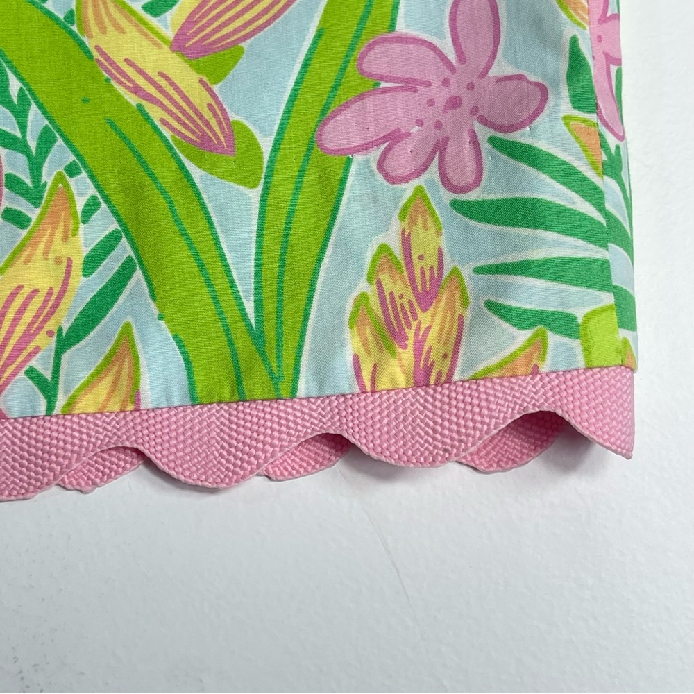 LILLY PULITZER Skirt Botanical Print Green Yellow Pink Scalloped Hem Size 2 - Picture 4 of 10